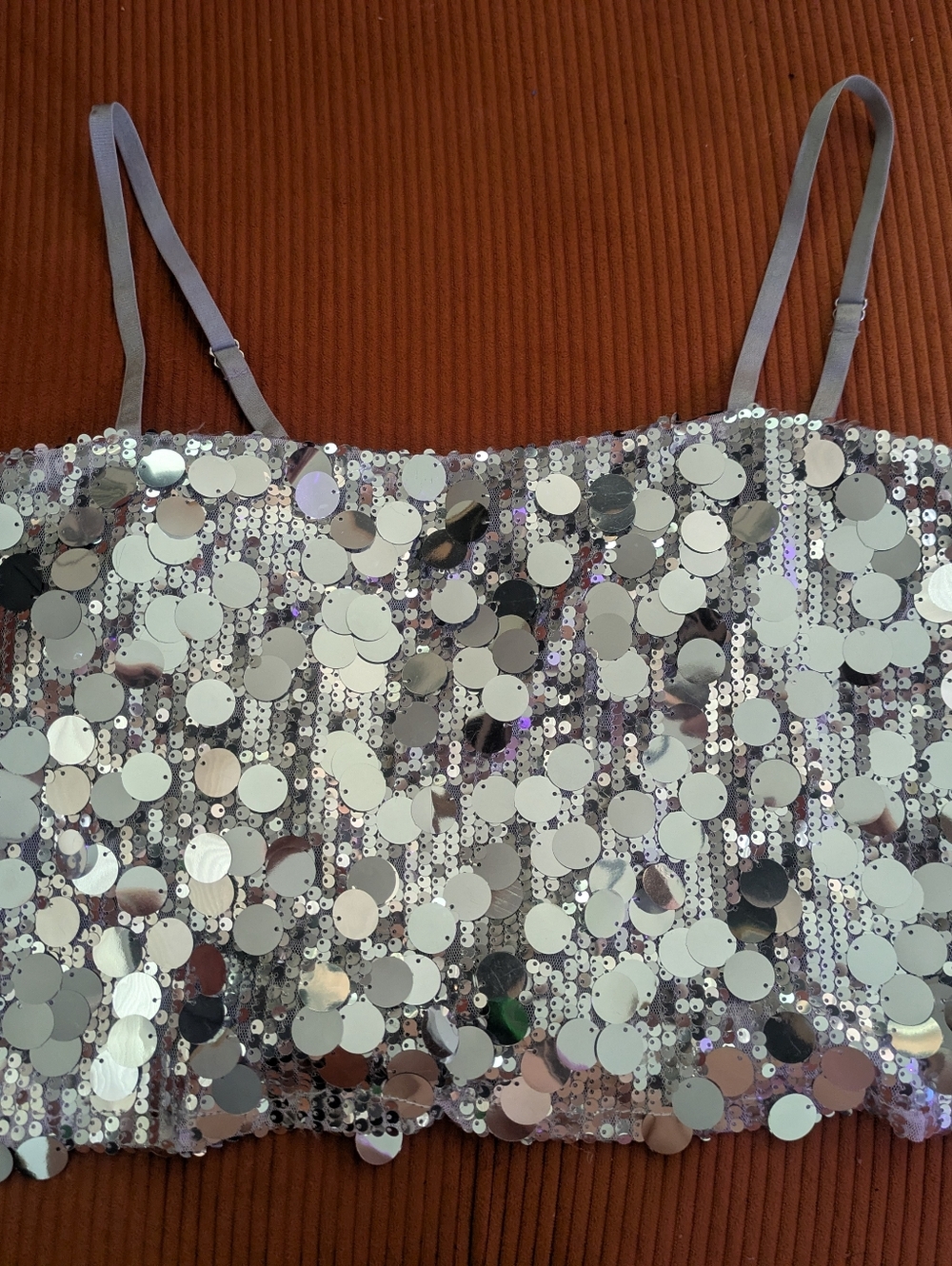 Silver Sequin Crop Top Adjustable Straps